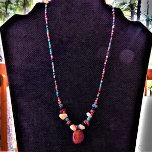 Hip Artesian Carnelian & Mother of Pearl, Semi Precious Beaded Necklace